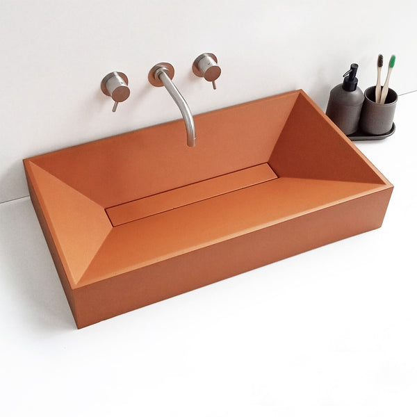 Vara Peach Betonwaschbecken | Eckiges modernes Waschbecken | Handgefertigt von Unrefined