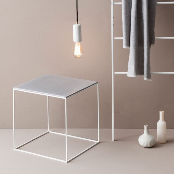 MoonSquare Filgree Concrete Side Table (White Steel Frame and Grey Top)