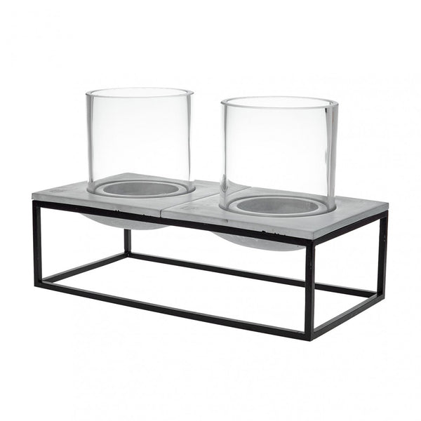 ALEX Concrete Candle and Tealight Holder Grey / Black Double
